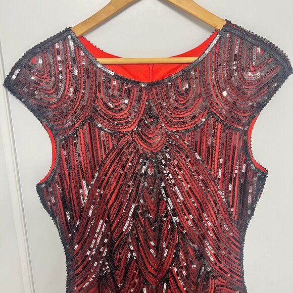Flapper Red Black Sequin Dress With Fringe Hem Size XL - Picture 3 of 8